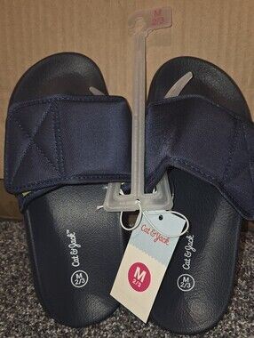 Kids navy open-toe slip-on sandals
